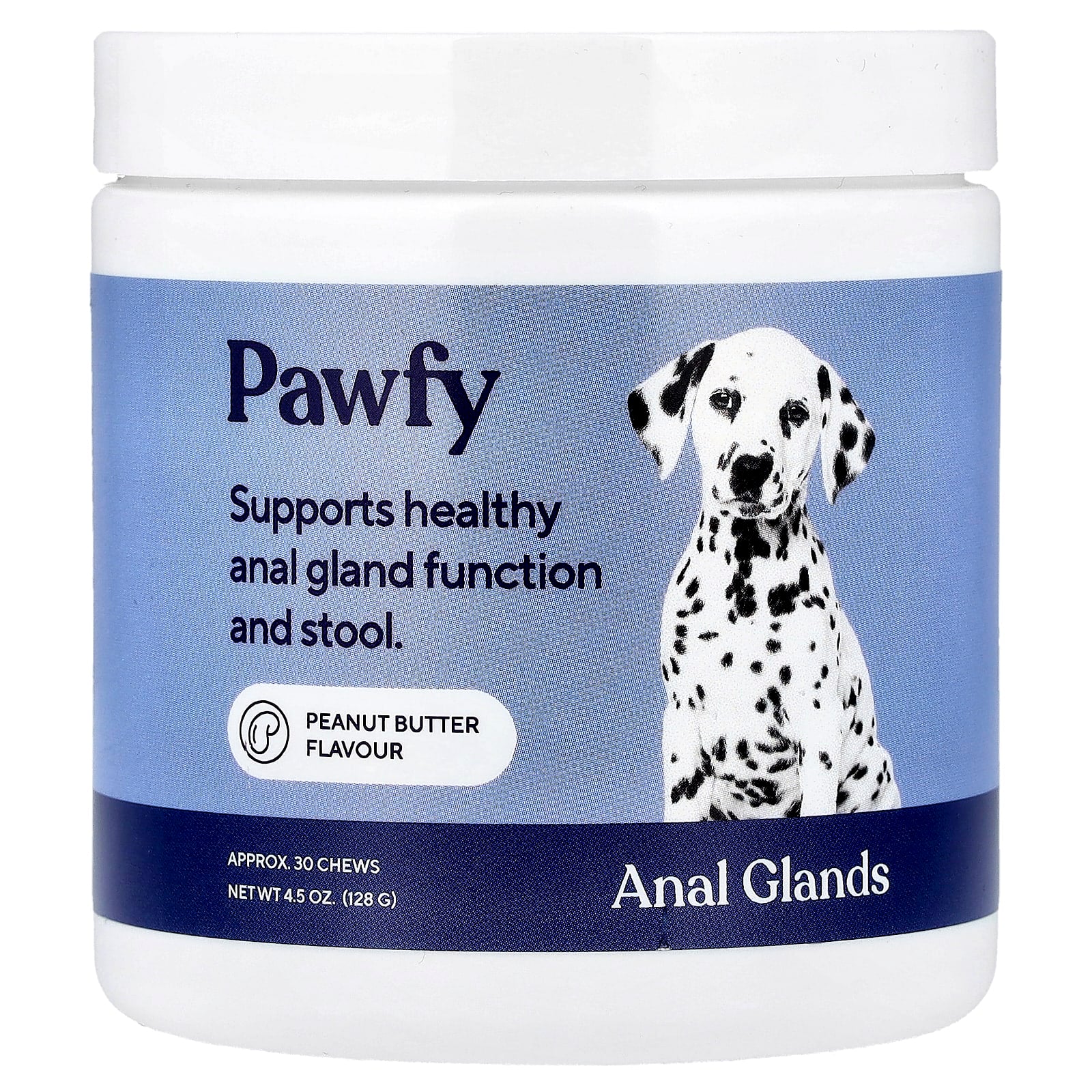 Pawfy, Anal Glands, 6 Months+, Peanut Butter, 30 Chews, 4.5 oz (128 g) - Image 1