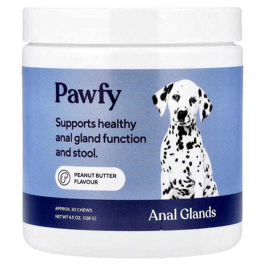 Pawfy, Anal Glands, 6 Months+, Peanut Butter, 30 Chews, 4.5 oz (128 g) - Image 1