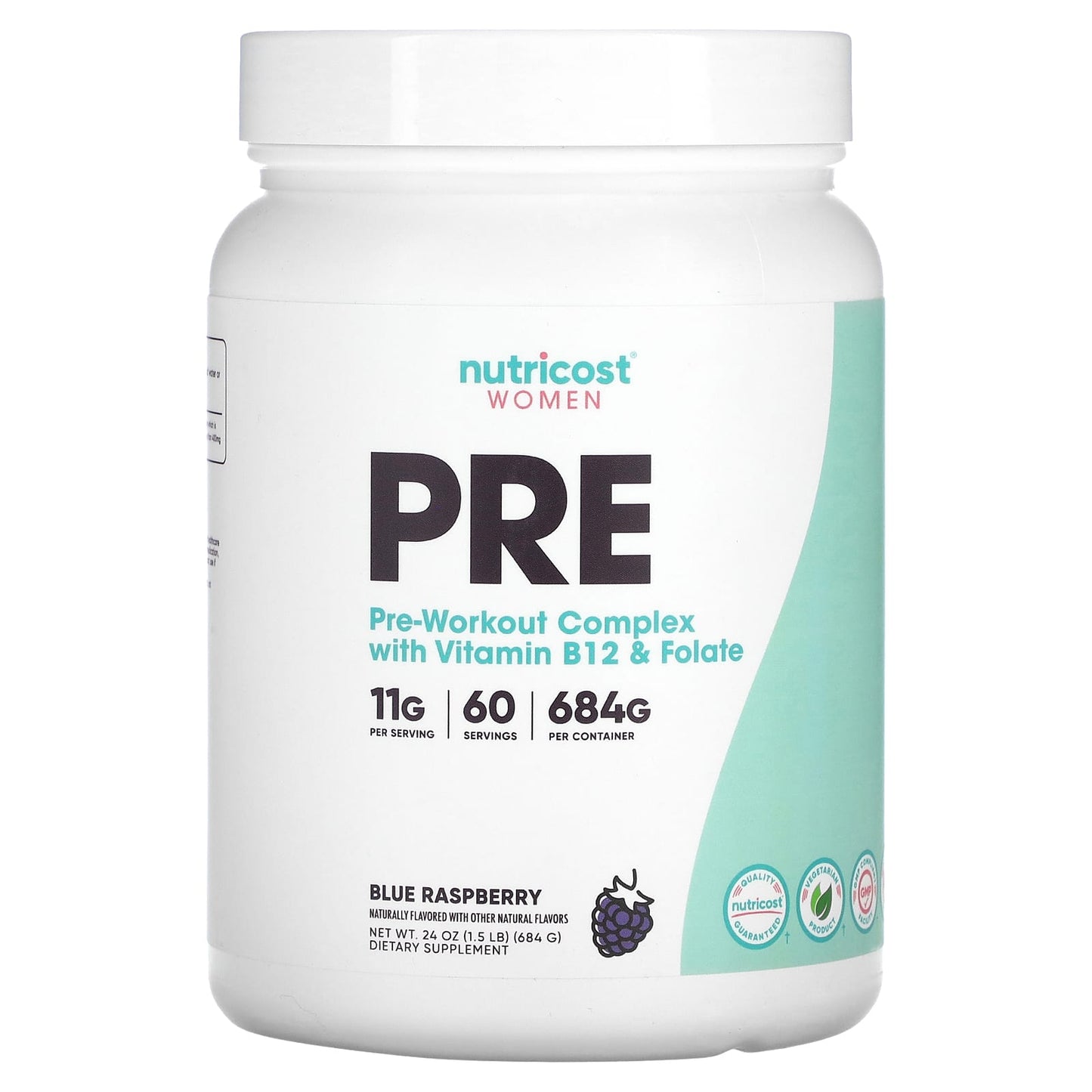 Nutricost, Women, Pre-Workout Complex with Vitamin B12 & Folate, Blue Raspberry, 1.5 lb (684 g) - Image 1