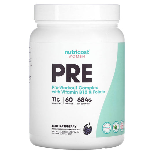 Nutricost, Women, Pre-Workout Complex with Vitamin B12 & Folate, Blue Raspberry, 1.5 lb (684 g) - Image 1