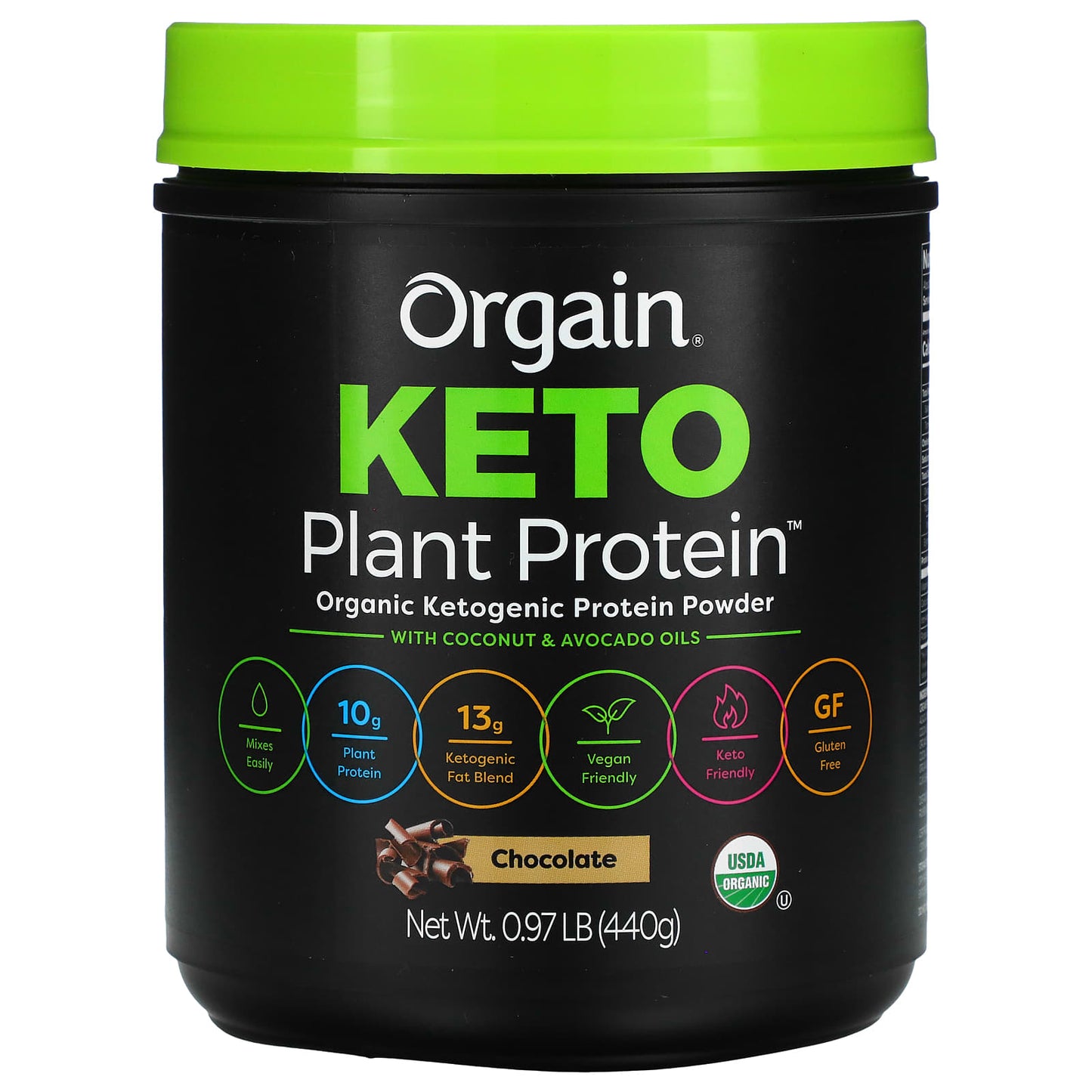 Orgain, Keto, Organic Plant Protein Powder, Chocolate, 0.97 lb (440 g) - Image 1