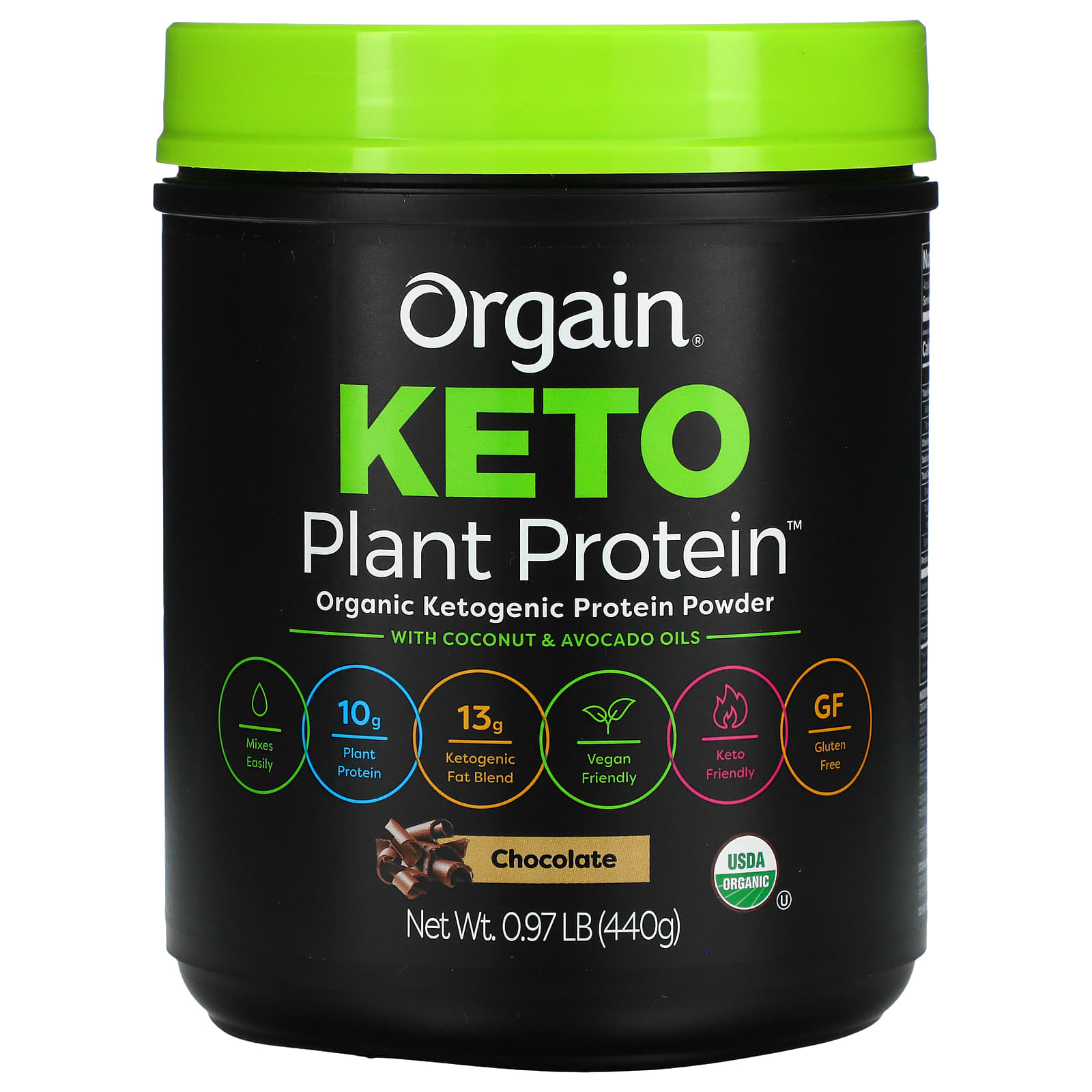 Orgain, Keto, Organic Plant Protein Powder, Chocolate, 0.97 lb (440 g) - Image 1