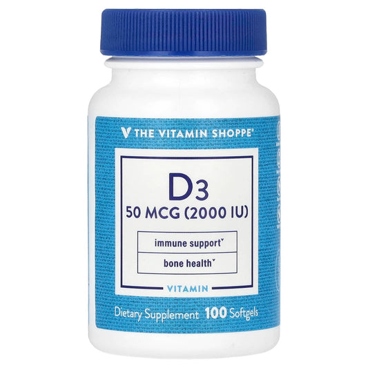 The Vitamin Shoppe, Vitamin D3, 50 mcg (2,000 IU), 100 Softgels - Image 1