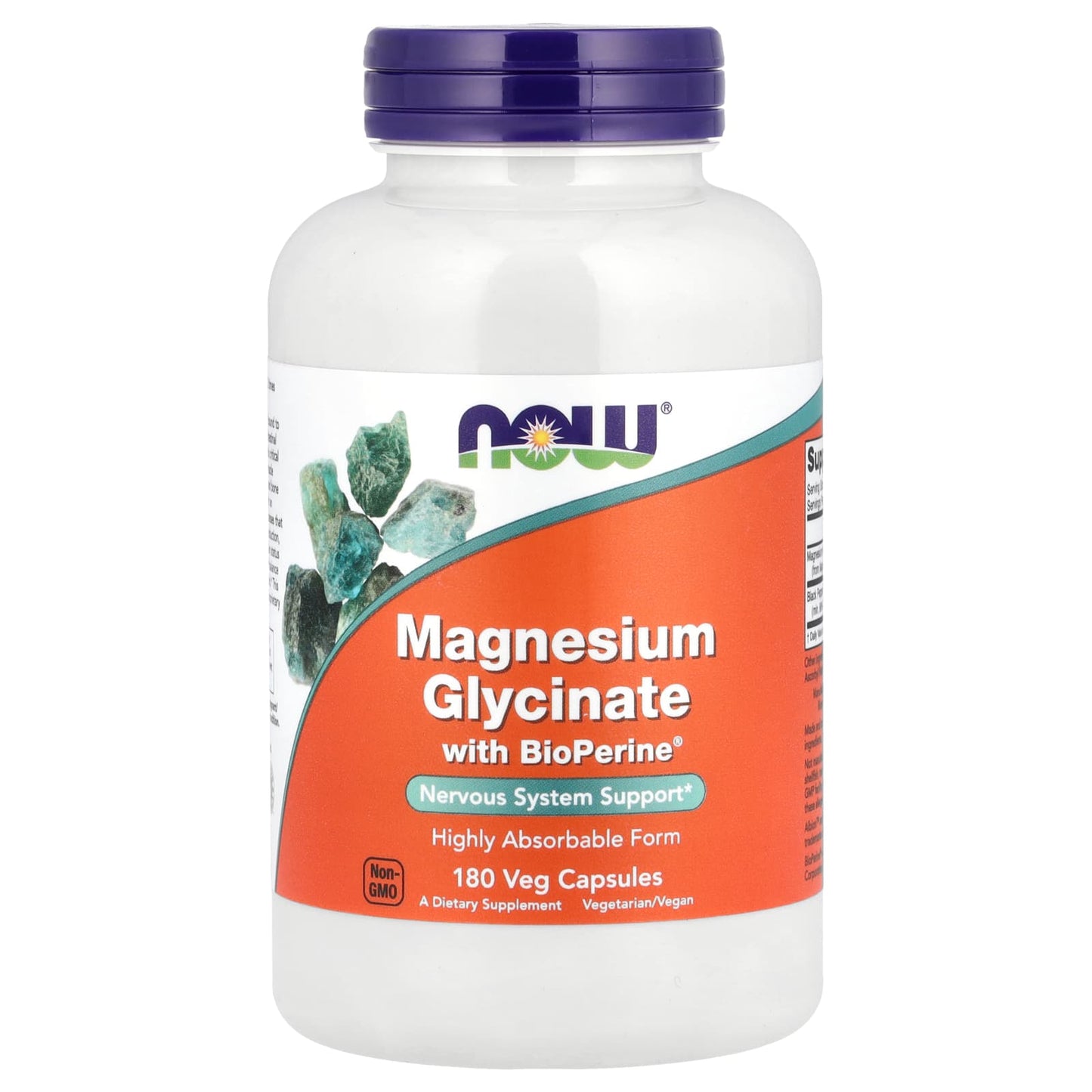 NOW Foods, Magnesium Glycinate With BioPerine®, 180 Veg Capsules - Image 1