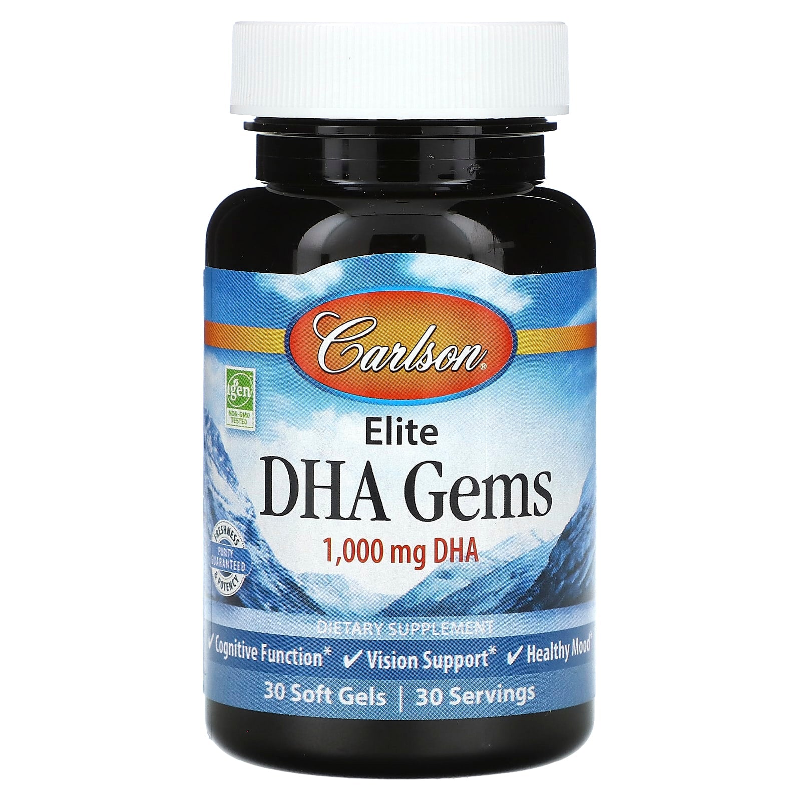 Carlson Elite DHA Gems, 1000mg Omega-3 Soft Gels, 30 Servings - Image 1