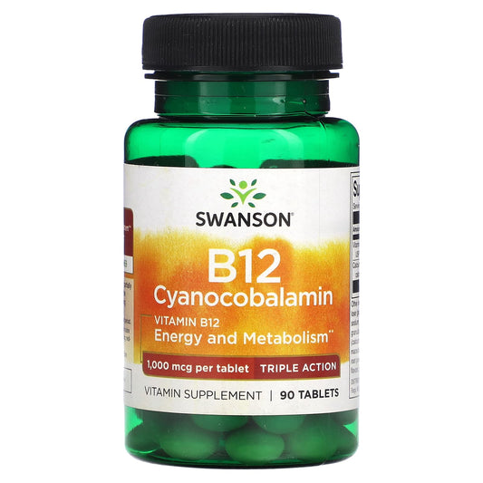 Swanson, Vitamin B12 Cyanocobalamin, Triple Action, 90 Tablets - Image 1