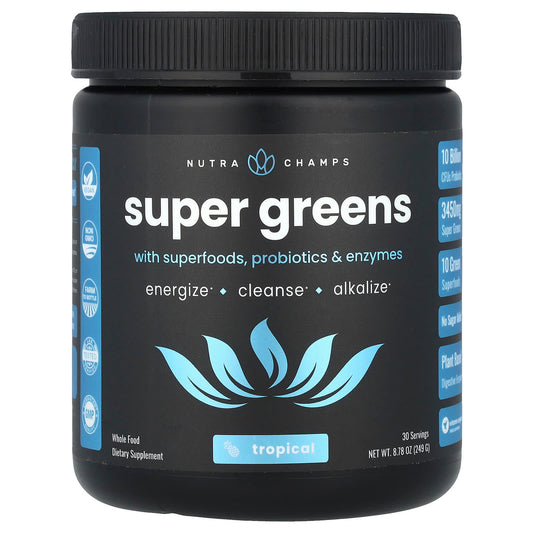 NutraChamps, Super Greens, With Superfoods, Probiotics & Enzymes, Tropical, 8.87 oz (249 g) - Image 1