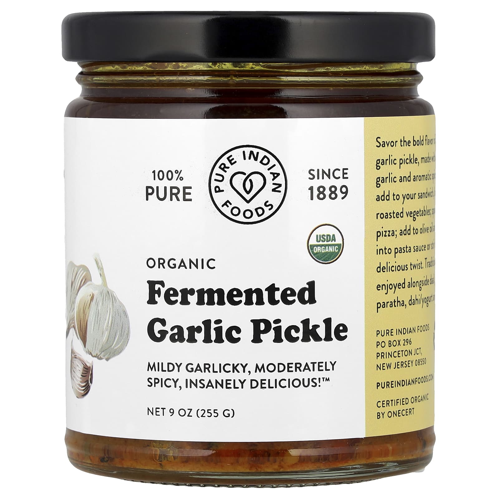 Pure Indian Foods, Organic Fermented Garlic Pickle, 9 oz (255 g) - Image 1