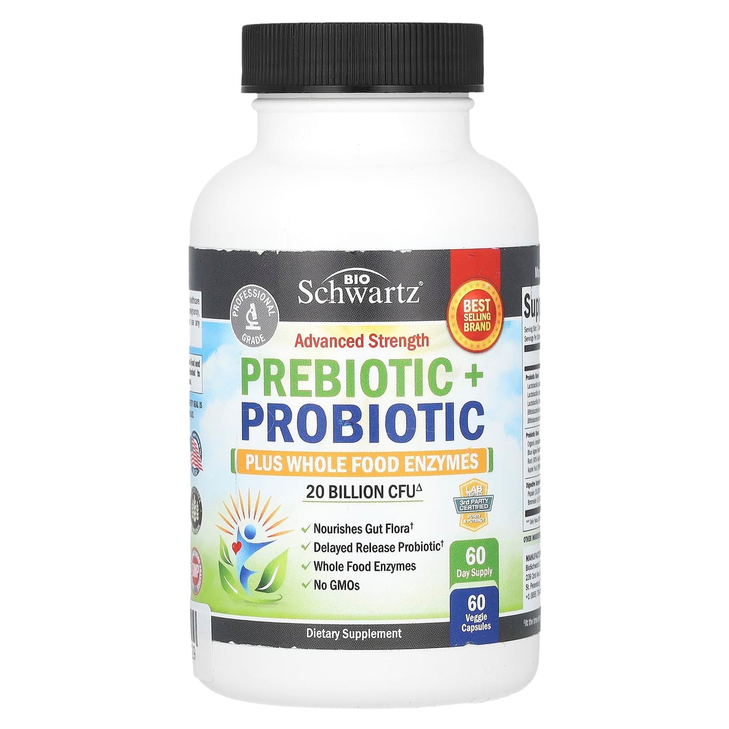 BioSchwartz Advanced Strength Probiotic & Prebiotic Supplement - 60 Capsules - Image 1