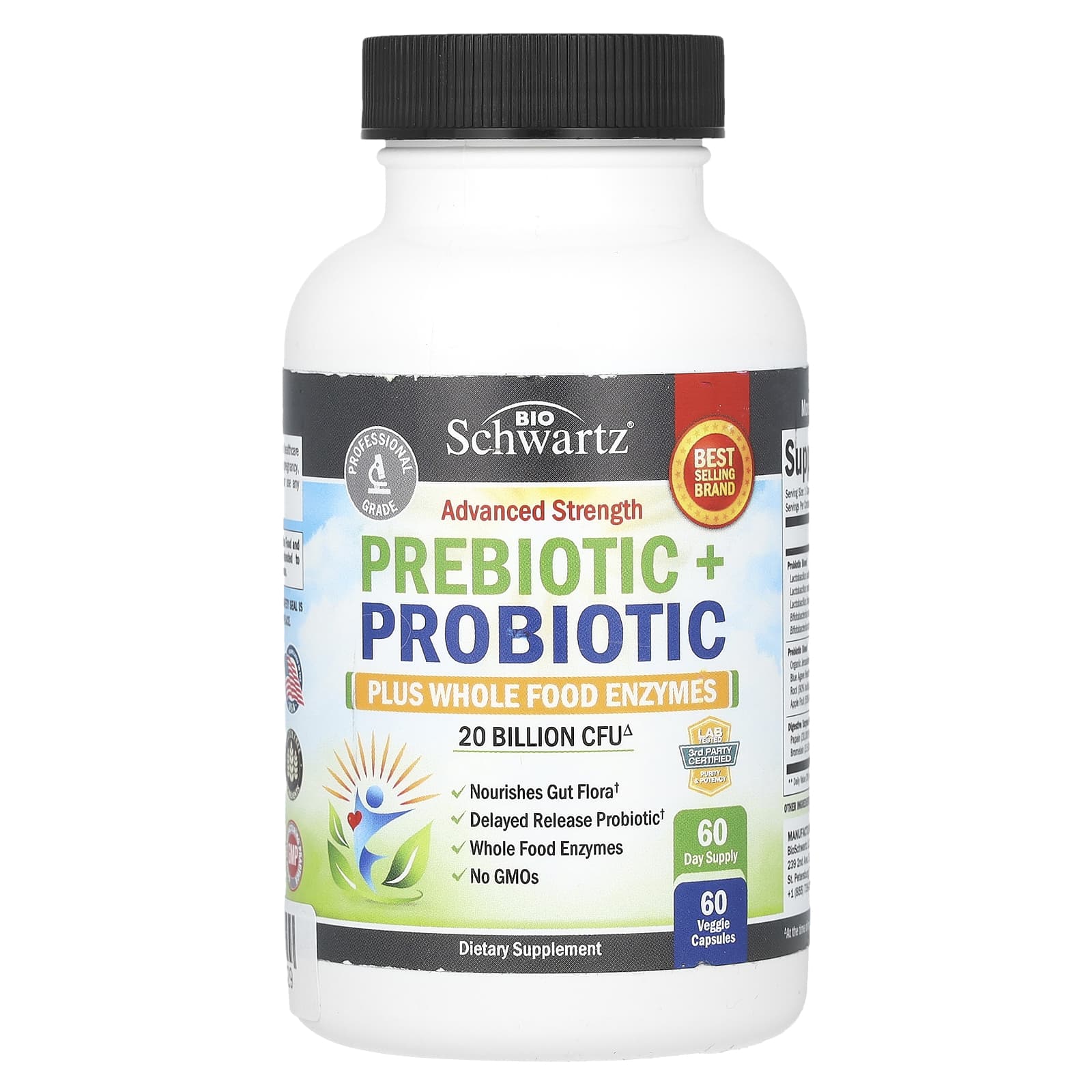 BioSchwartz Advanced Strength Probiotic & Prebiotic Supplement - 60 Capsules - Image 1