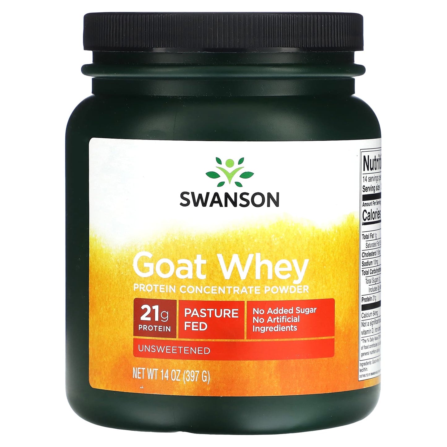 Swanson, Goat Whey Protein Concentrate Powder, Unsweetened, 14 oz (397 g) - Image 1