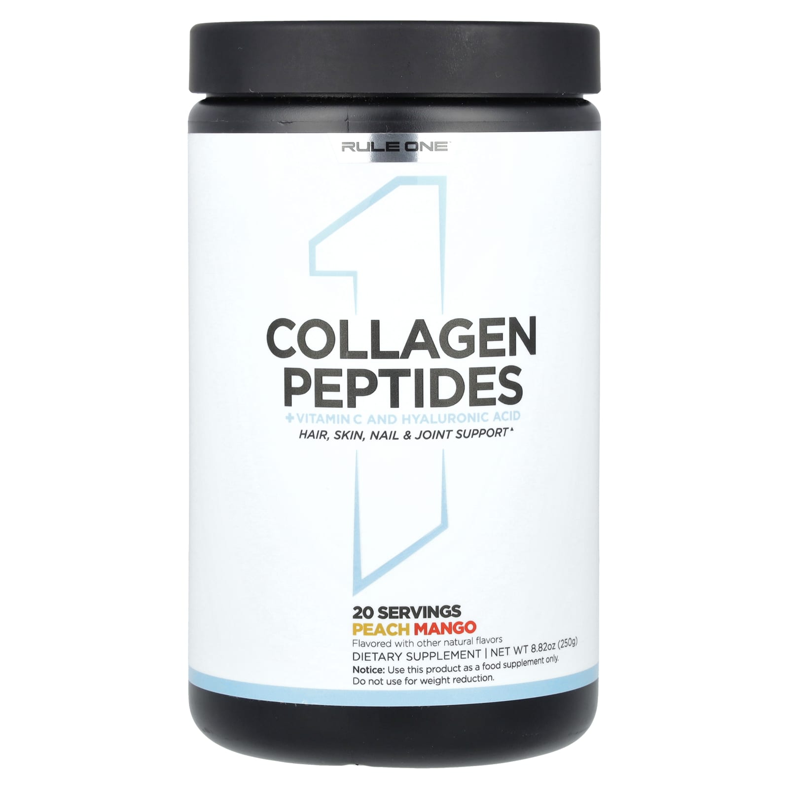 Rule One Proteins, Collagen Peptides + Vitamin C and Hyaluronic Acid, Peach Mango, 8.82 oz (250 g) - Image 1