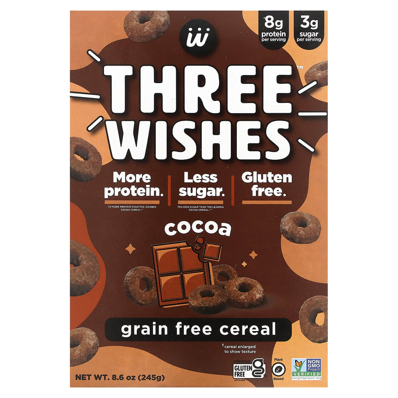 Three Wishes, Grain Free Cereal, Cocoa, 8.6 oz (245 g) - Image 1