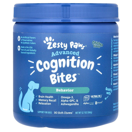 Zesty Paws, Advanced Cognition Bites, For Dogs, Senior, Chicken, 90 Soft Chews, 12.7 oz (360 g) - Image 1