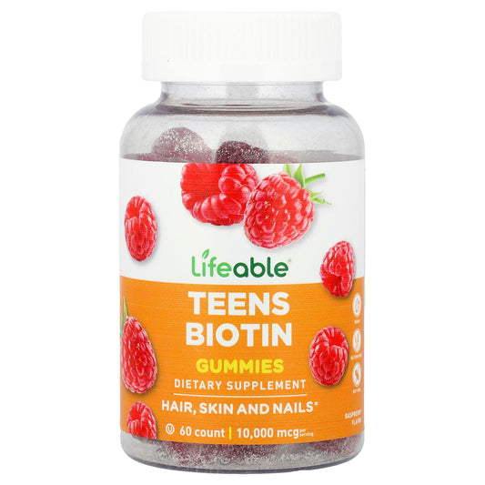 Lifeable, Teen Biotin Gummies, Raspberry, 60 Gummies (5,000 mcg per Gummy) - Image 1