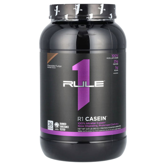 Rule One Proteins, R1 Casein, Protein Powder Drink Mix, Chocolate Fudge, 2.01 lb (910 g) - Image 1