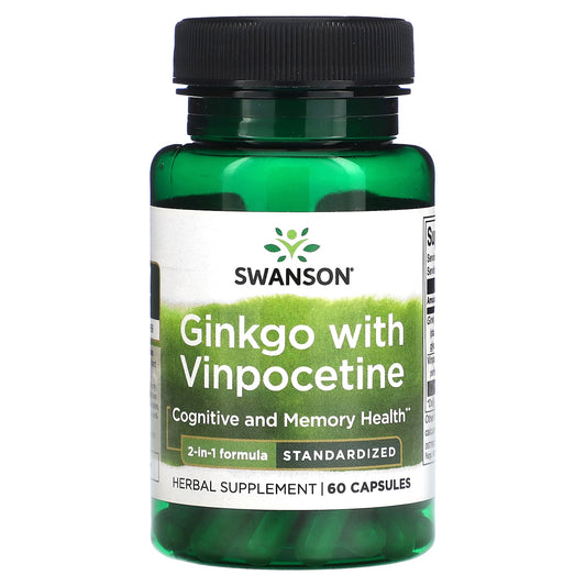 Swanson, Ginkgo with Vinpocetine, Standardized, 60 Capsules - Image 1