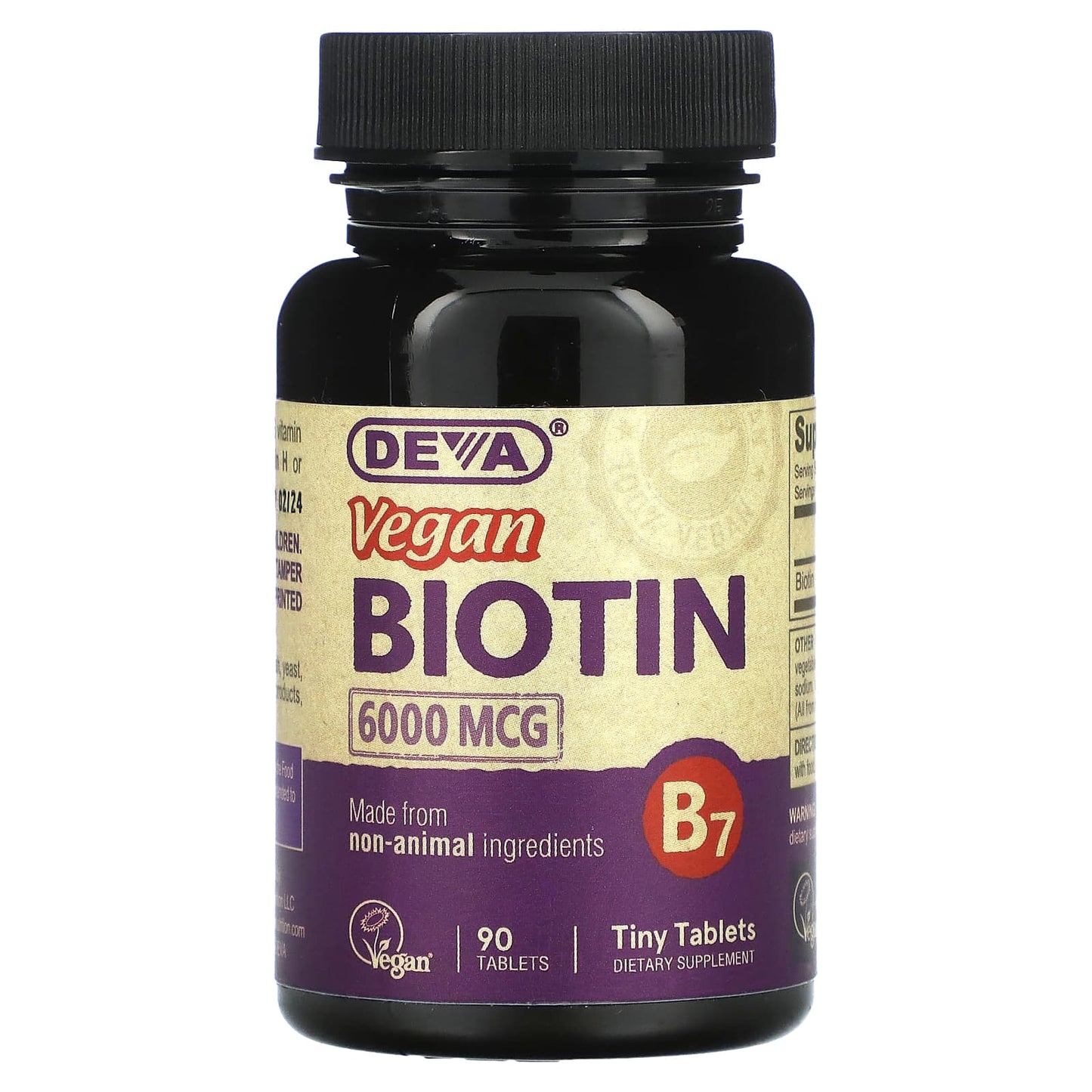 Deva Vegan Biotin Supplement - 90 Tablets (6,000 mcg per Tablet) - Image 1