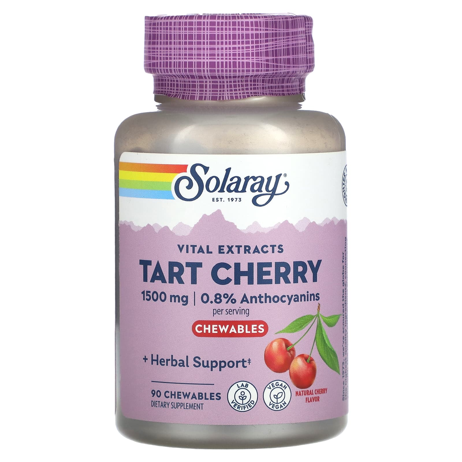 Solaray, Vital Extracts Tart Cherry, Natural Cherry, 90 Chewables (500 mg per Chewable) - Image 1