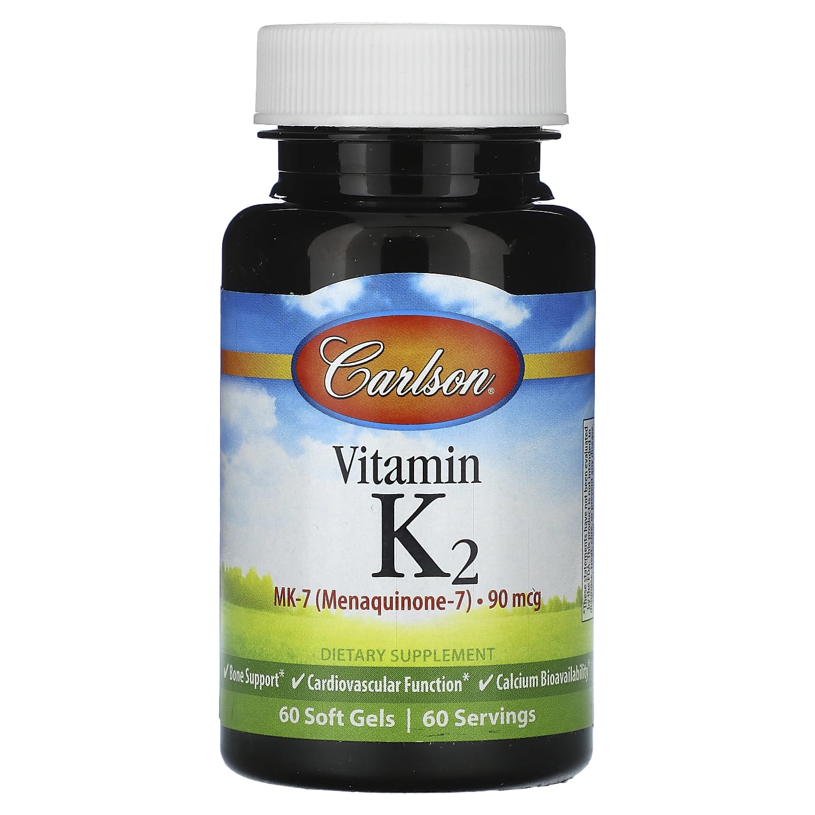 Carlson Vitamin K2 90 mcg MK-7 Bone & Heart Health, 60 Soft Gels - Image 1