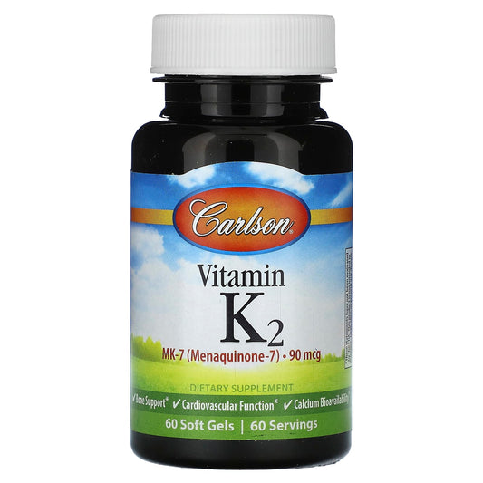 Carlson Vitamin K2 90 mcg MK-7 Bone & Heart Health, 60 Soft Gels - Image 1