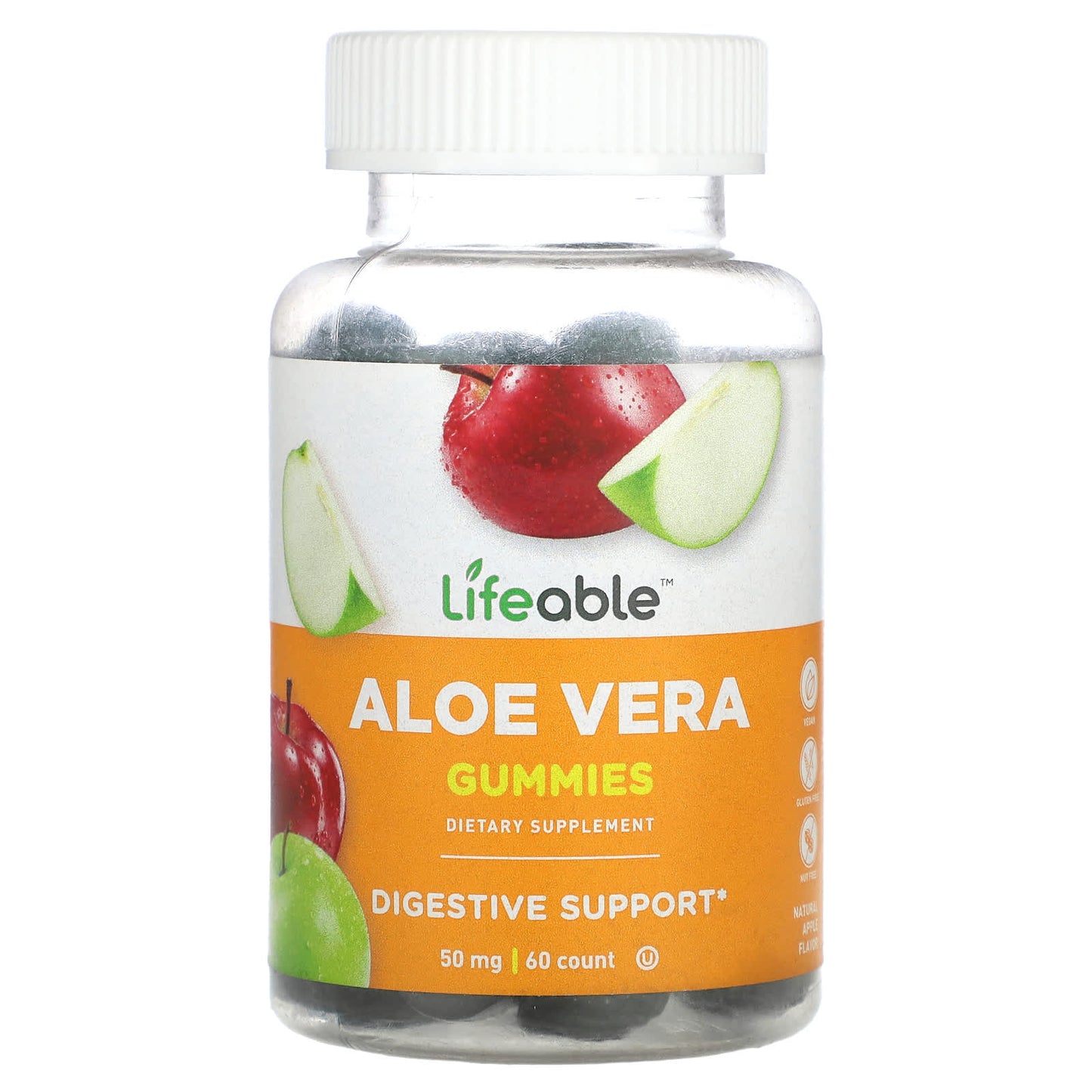 Lifeable, Aloe Vera Gummies, Natural Apple, 60 Gummies (25 mg per Gummy) - Image 1