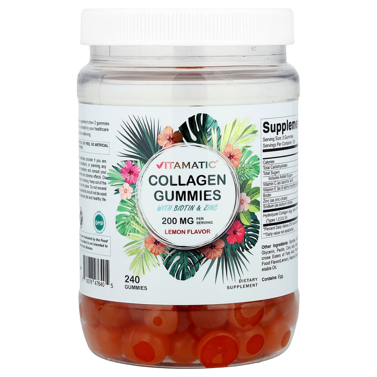 Vitamatic, Collagen Gummies with Biotin & Zinc, Lemon, 240 Gummies - Image 1