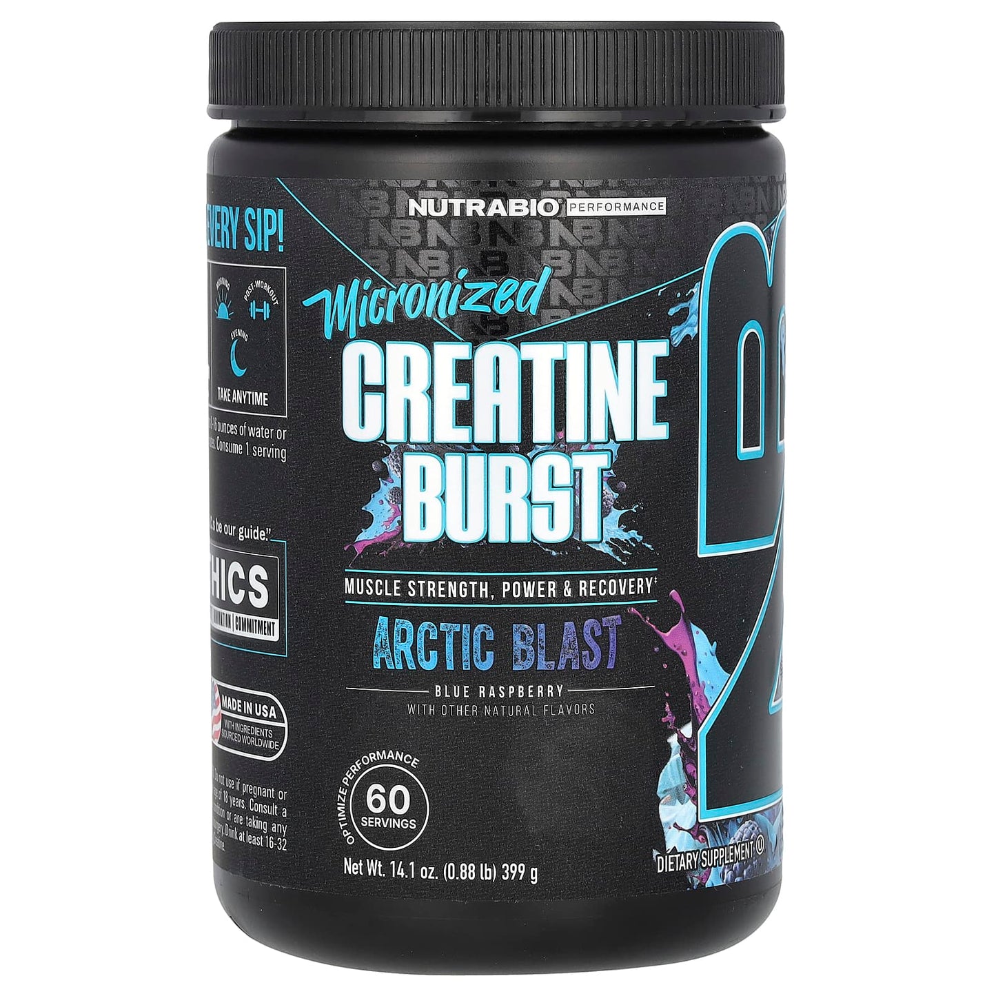 NutraBio, Micronized Creatine Burst, Arctic Blast Blue Raspberry, 0.88 lb (399 g) - Image 1
