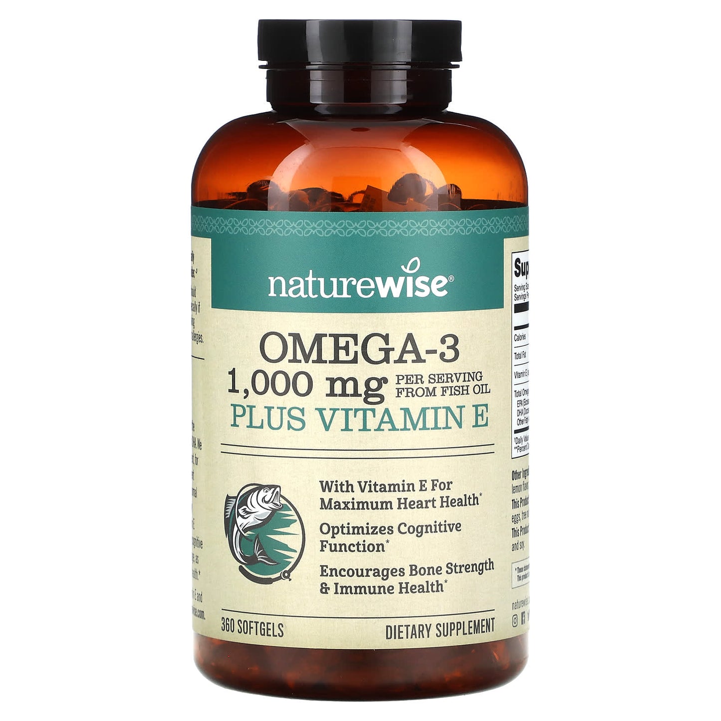 NatureWise, Omega-3 Plus Vitamin E, 360 Softgels - Image 1