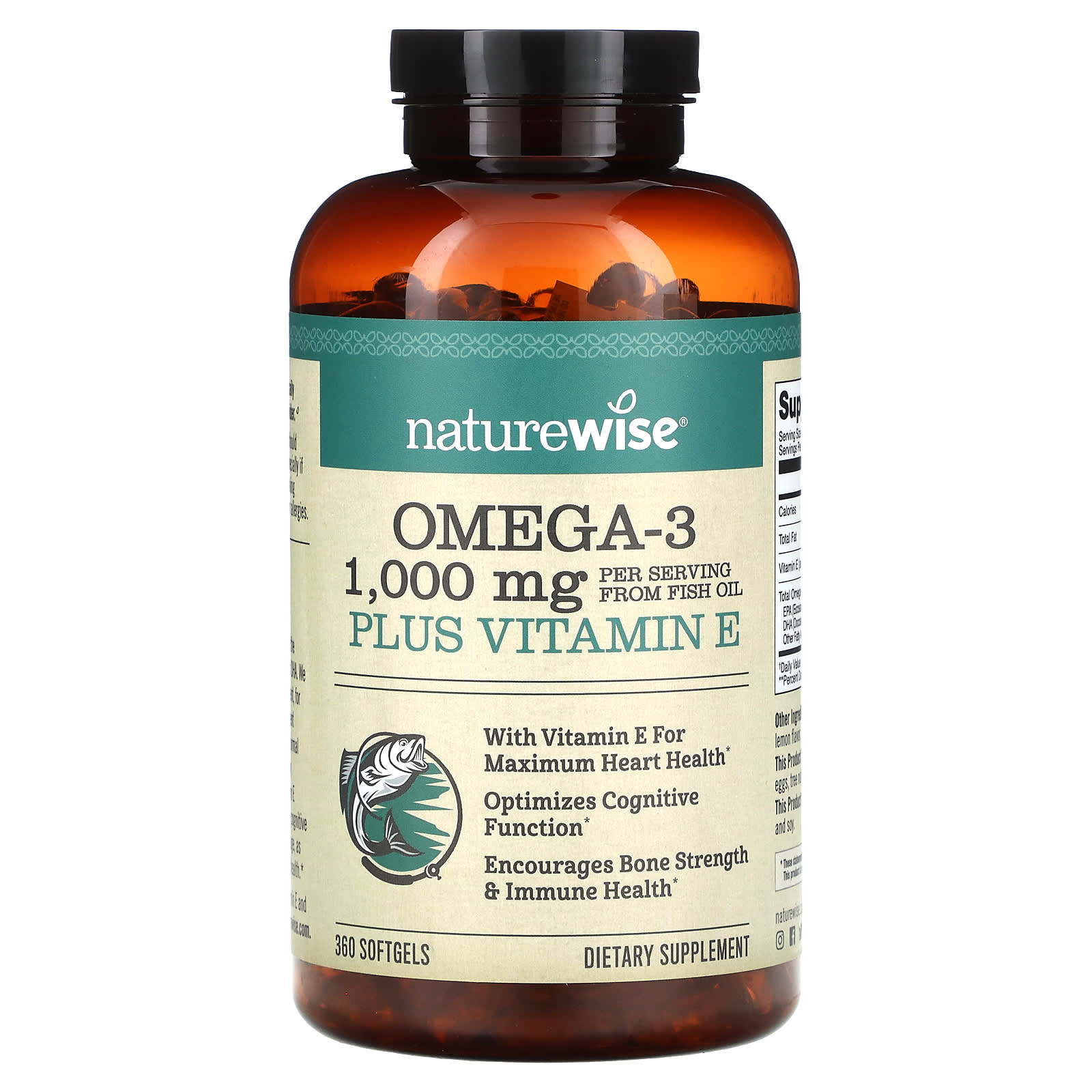 NatureWise, Omega-3 Plus Vitamin E, 360 Softgels - Image 1
