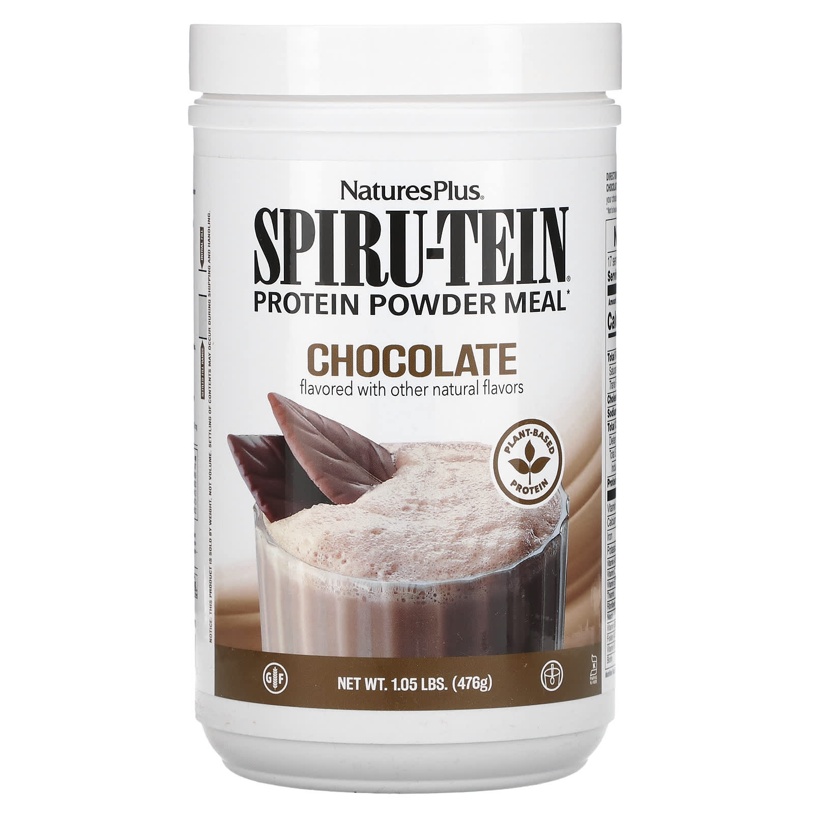 NaturesPlus, Spiru-Tein, Protein Powder Meal, Chocolate, 1.05 lbs (476 g) - Image 1