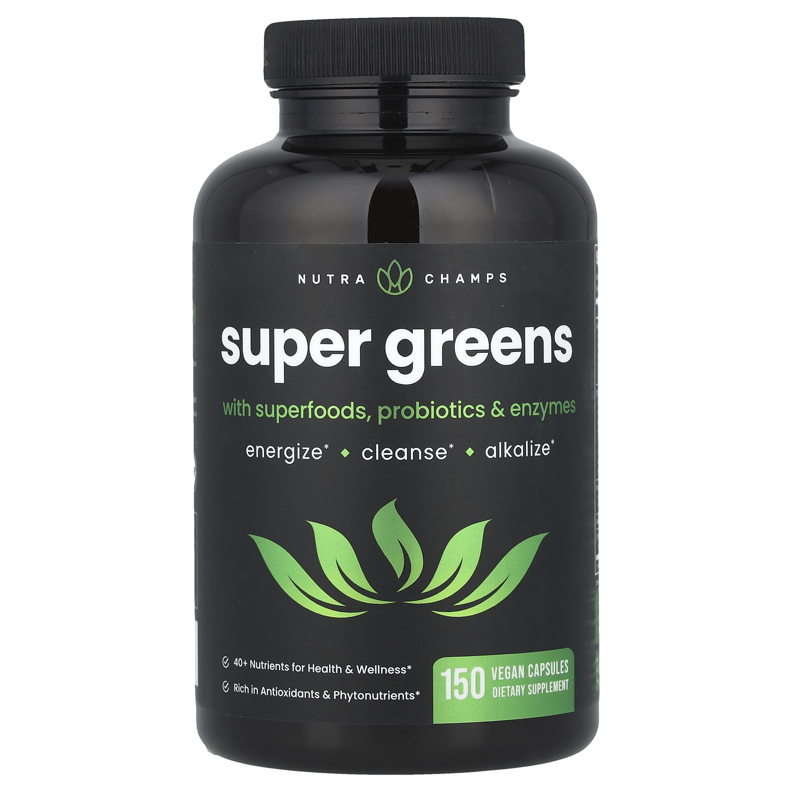 NutraChamps, Super Greens With Superfoods, Probiotics & Enzymes, 150 Vegan Capsules - Image 1