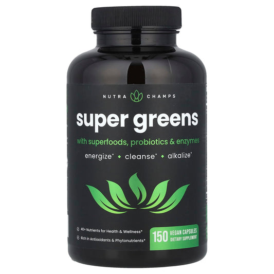 NutraChamps, Super Greens With Superfoods, Probiotics & Enzymes, 150 Vegan Capsules - Image 1