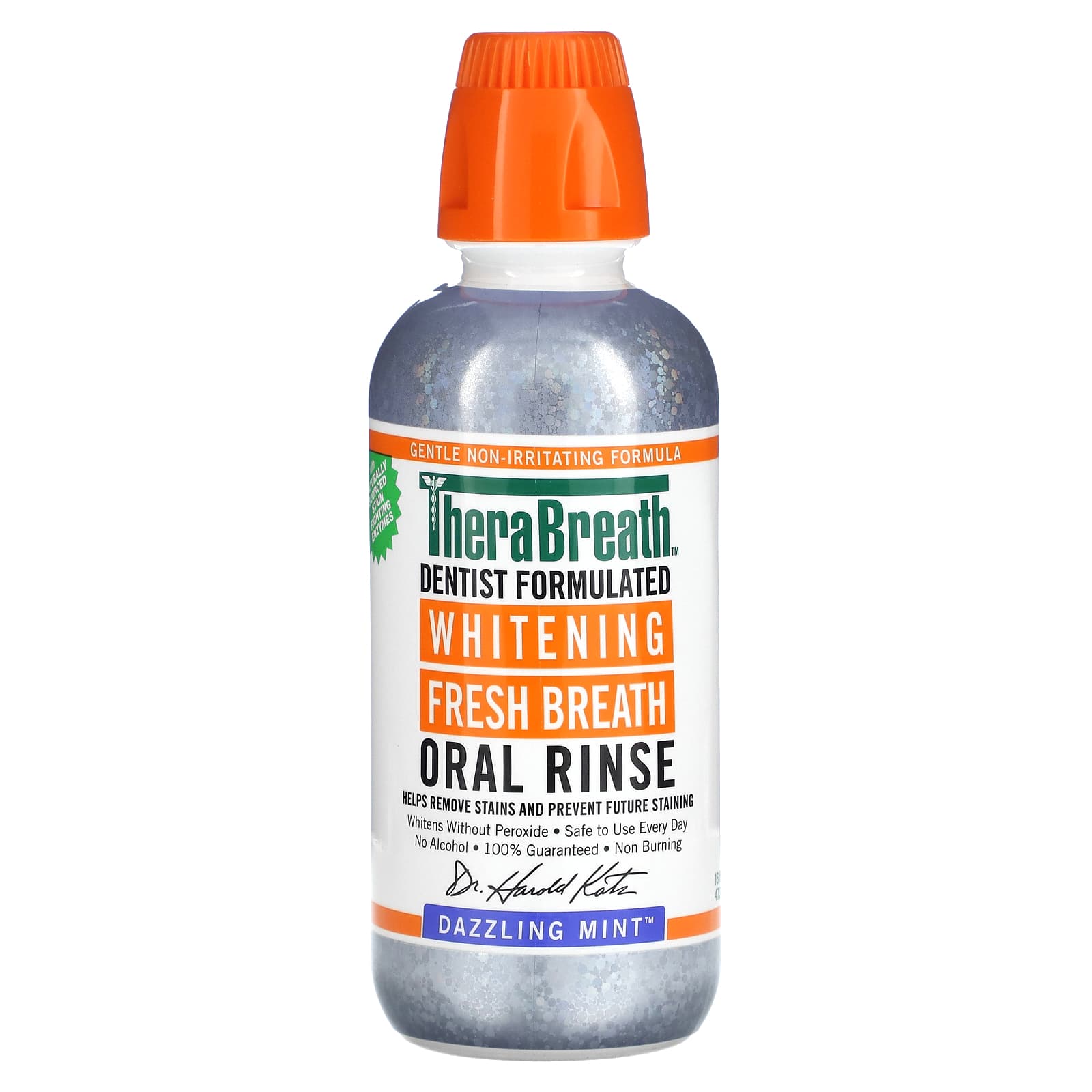 TheraBreath, Whitening Fresh Breath Oral Rinse, Dazzling Mint, 16 fl oz (473 ml) - Image 1