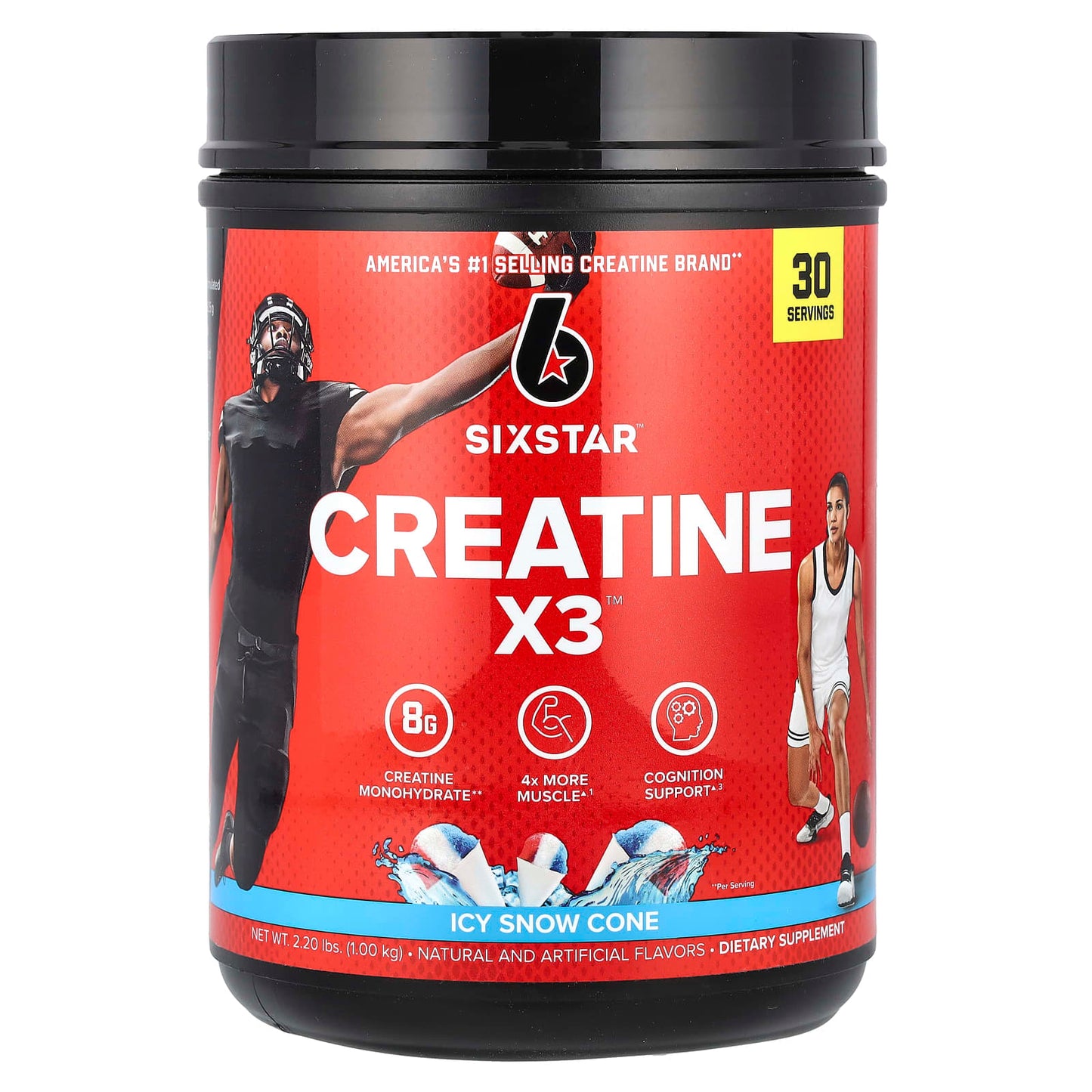 SIXSTAR, Creatine X3, Icy Snow Cone, 2.2 lbs (1 kg) - Image 1
