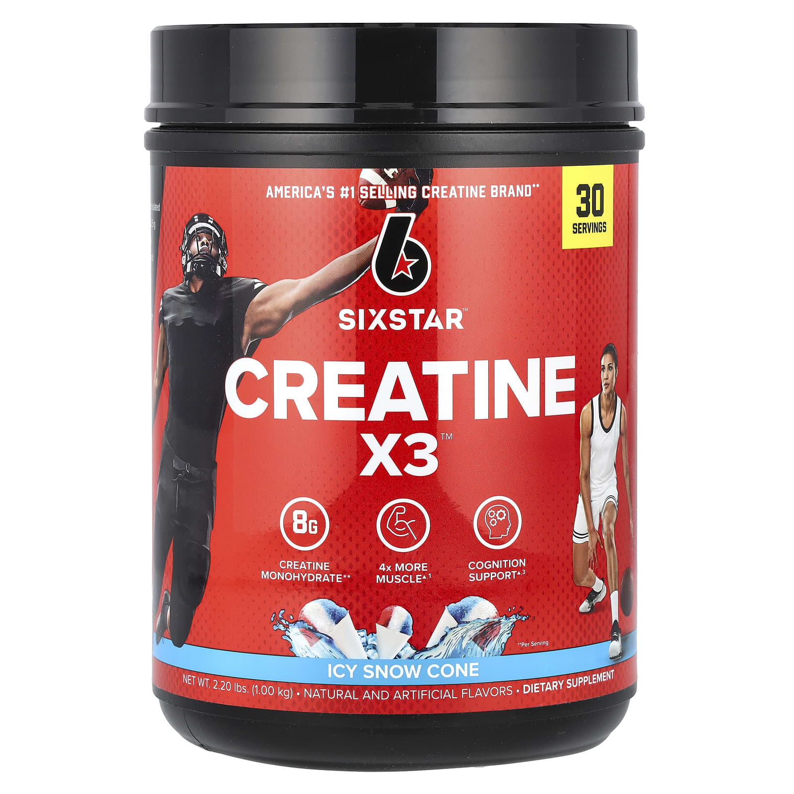 SIXSTAR, Creatine X3, Icy Snow Cone, 2.2 lbs (1 kg) - Image 1