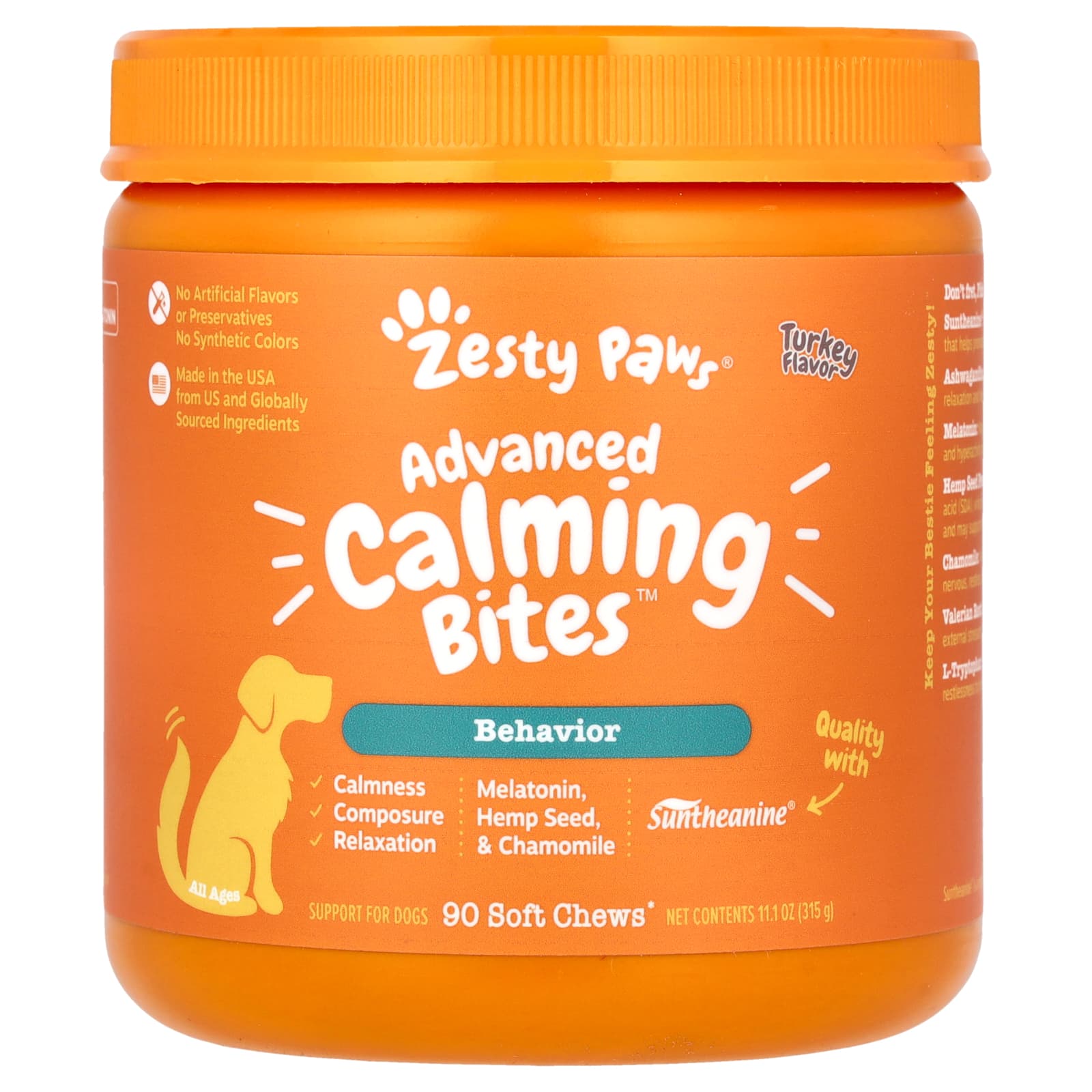 Zesty Paws, Advanced Calming Bites, For Dogs, All Ages, Turkey Flavor, 90 Soft Chews, 11.1 oz (315 g) - Image 1