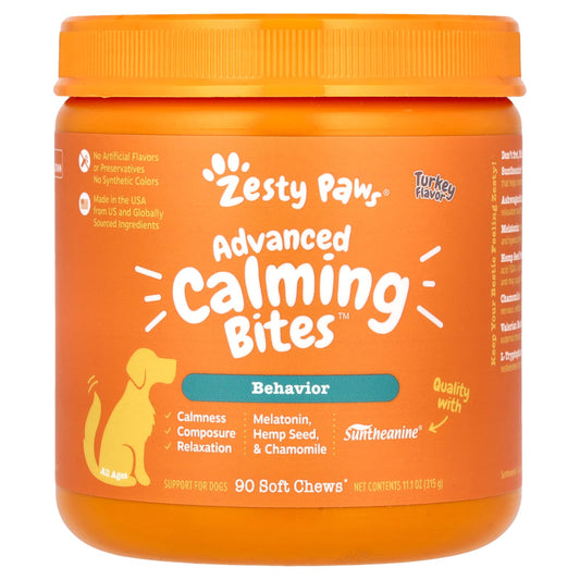 Zesty Paws, Advanced Calming Bites, For Dogs, All Ages, Turkey Flavor, 90 Soft Chews, 11.1 oz (315 g) - Image 1
