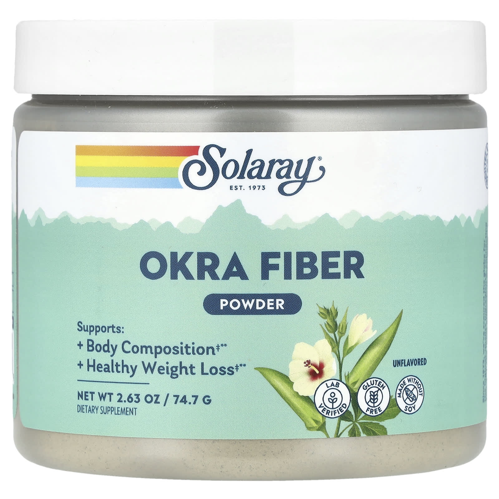 Solaray, Okra Fiber Powder, Unflavored, 2.63 oz (74.7 g) - Image 1