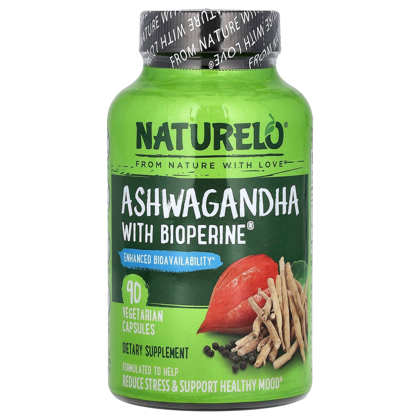 NATURELO, Ashwagandha With BioPerine®, 90 Vegetarian Capsules - Image 1