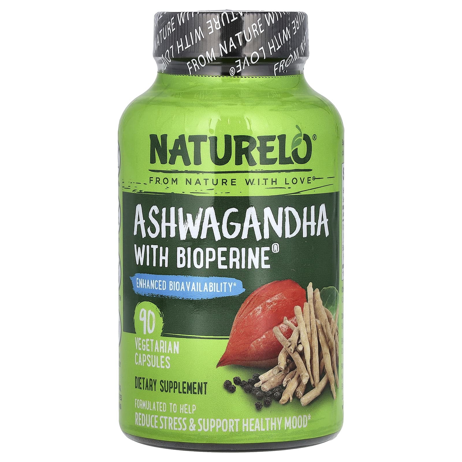 NATURELO, Ashwagandha With BioPerine®, 90 Vegetarian Capsules - Image 1
