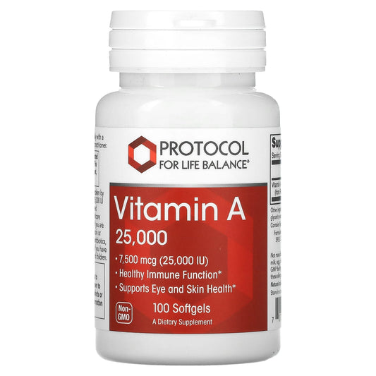 Protocol for Life Balance, Vitamin A, 7,500 mcg (25,000 IU), 100 Softgels - Image 1
