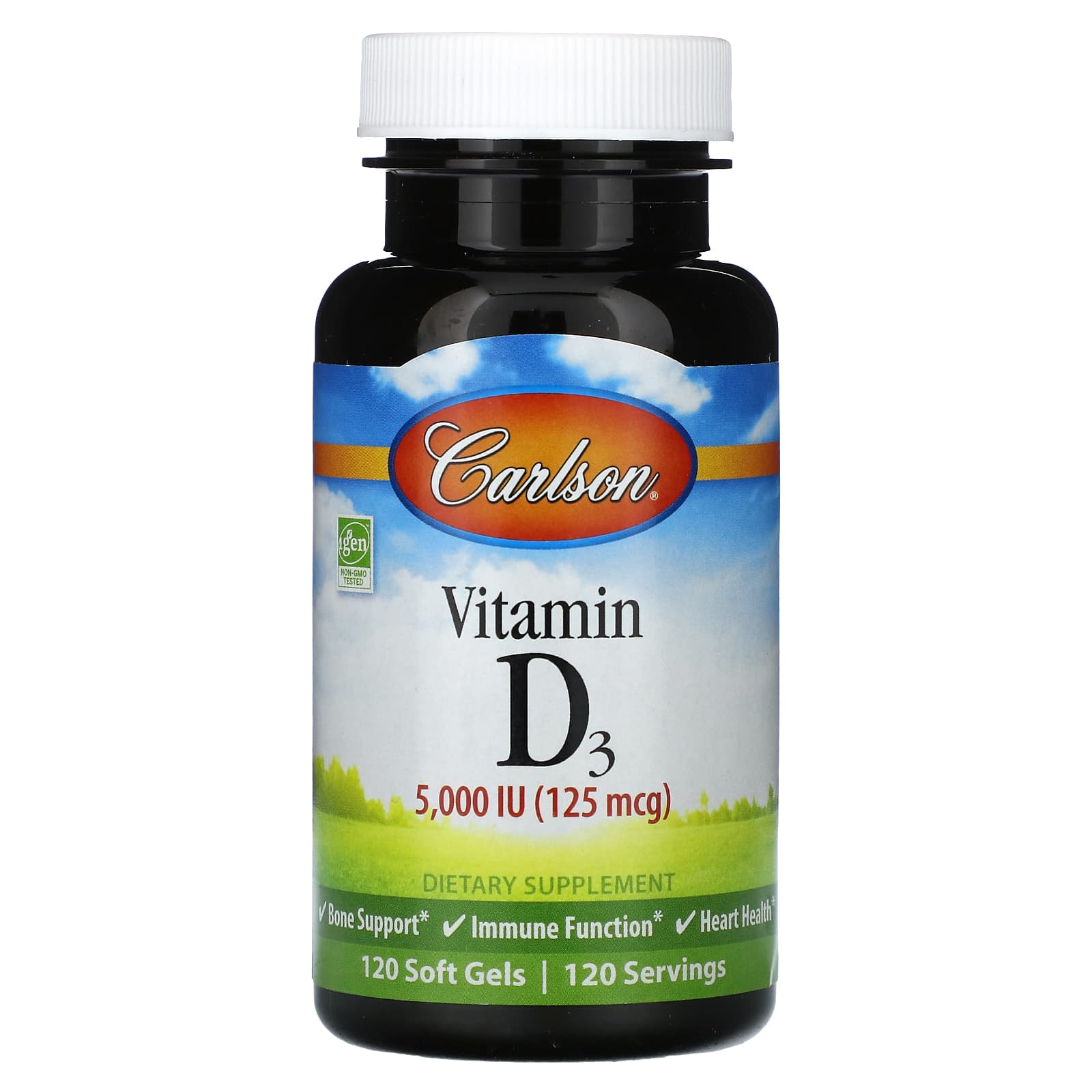 Vitamin D3 Supplement by Carlson - 5,000 IU, 120 Soft Gels - Image 1