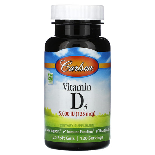 Vitamin D3 Supplement by Carlson - 5,000 IU, 120 Soft Gels - Image 1