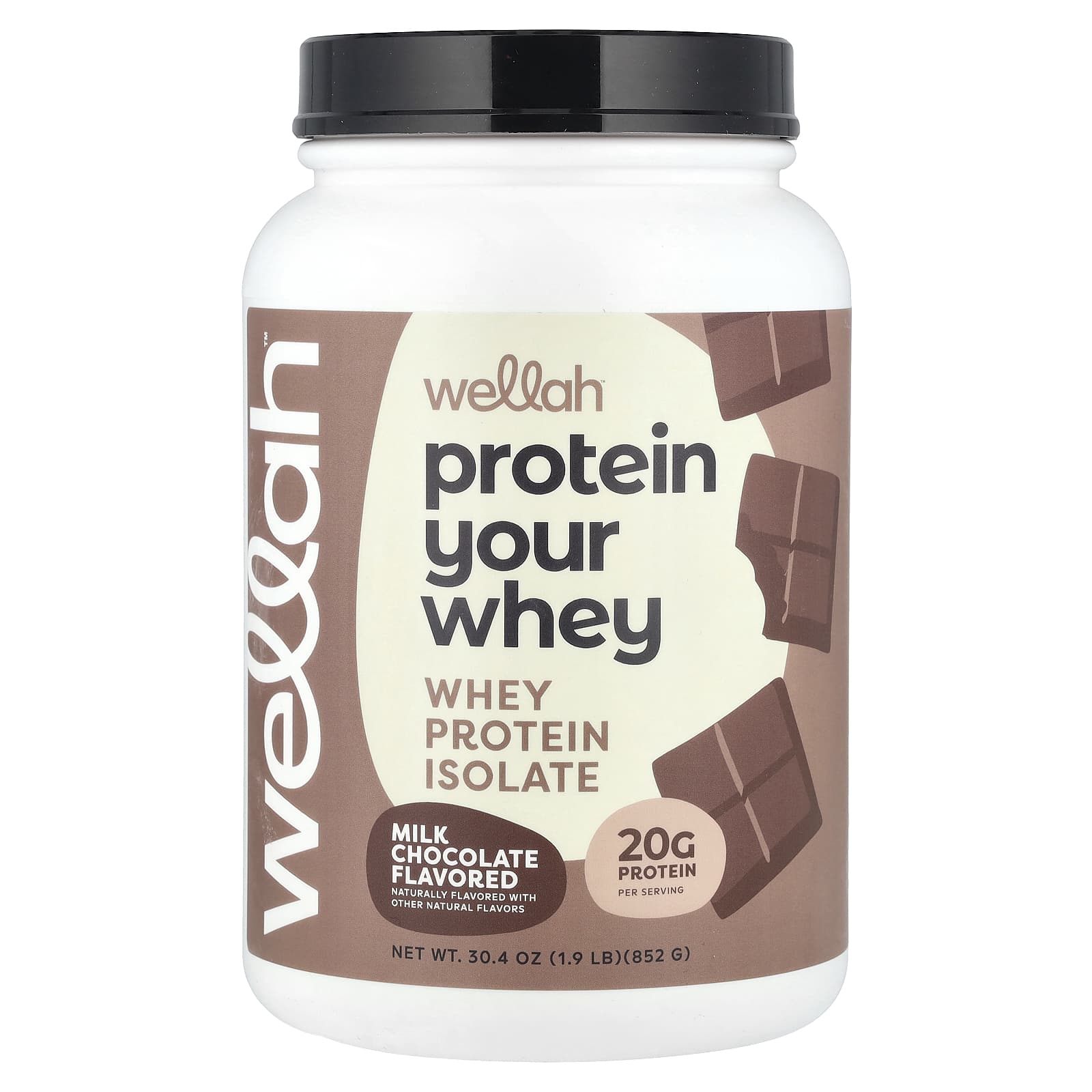 Wellah, Protein Your Whey, Whey Protein Isolate, Milk Chocolate, 1.9 lb (852 g) - Image 1