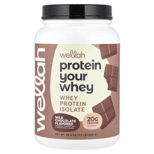 Wellah, Protein Your Whey, Whey Protein Isolate, Milk Chocolate, 1.9 lb (852 g) - Image 1