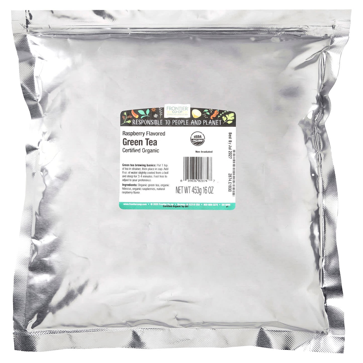 Frontier Co-op Organic Green Tea with Raspberry, 16 oz (453g) - Image 2