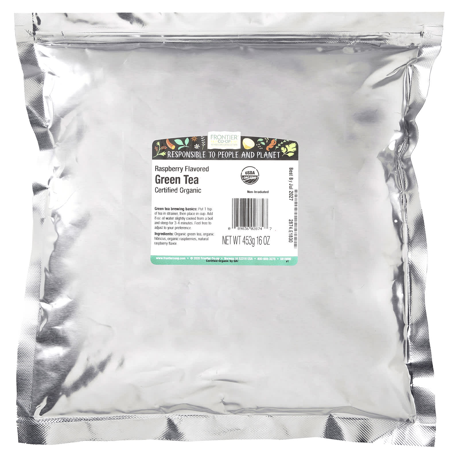 Frontier Co-op Organic Green Tea with Raspberry, 16 oz (453g) - Image 2