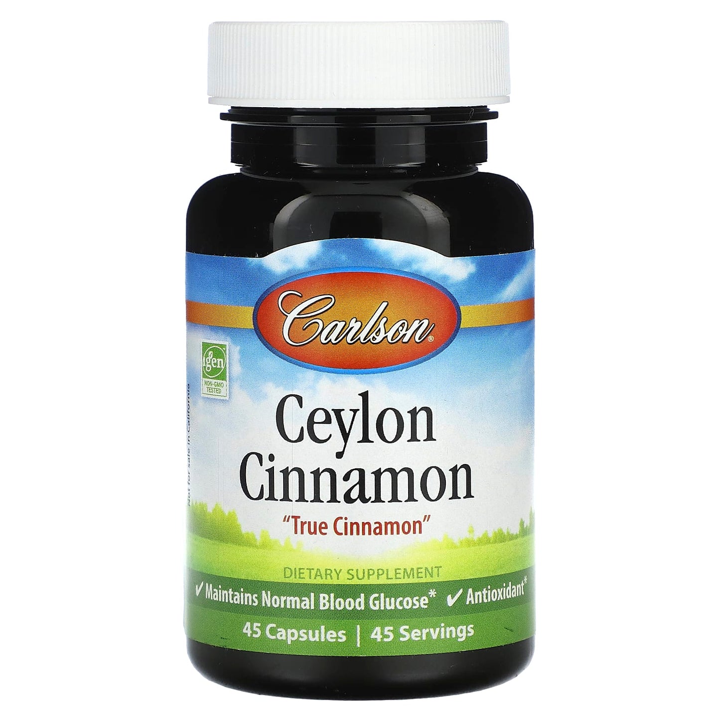Carlson Ceylon Cinnamon 500mg, Non-GMO, 45 Capsules for Blood Glucose Support - Image 1