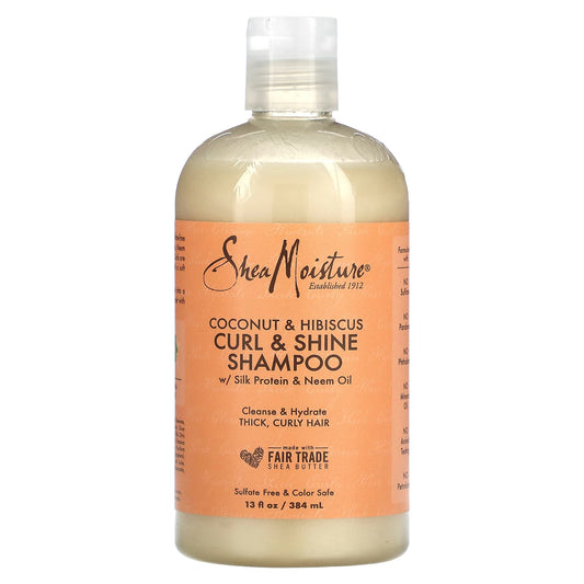 SheaMoisture, Curl & Shine Shampoo, Thick, Curly Hair, Coconut & Hibiscus, 13 fl oz (384 ml) - Image 1